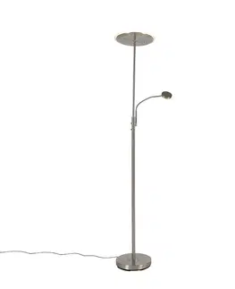 Stojaci lampy Moderní stojací lampa z oceli vč. LED s dálkovým ovládáním a čtecím ramenem - Strela