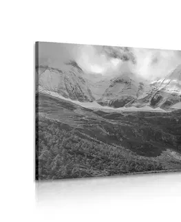 Černobílé obrazy Obraz majestátní horská krajina v černobílém provedení