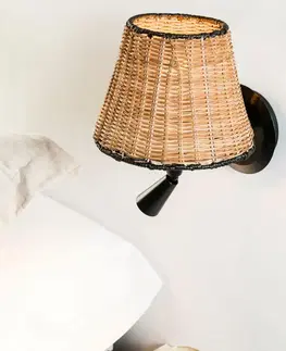 Nástěnné lampy ve skandinávském stylu FARO SUMBA černá/ratan nástěnná lampa se čtecí lampičkou