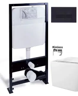 WC sedátka PRIM předstěnový instalační systém s černým tlačítkem  20/0044 + WC REA  Raul Rimless + SEDÁTKO PRIM_20/0026 44 RA1