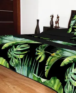 Luxusní přehozy na postel Černý moderní přehoz s barevným exotickým motivem