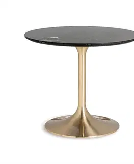 Designové a luxusní jídelní stoly Estila Luxusní art deco kulatý jídelní stůl Brilon s černou vrchní deskou s mramorovým designem a zlatou nohou 90 cm