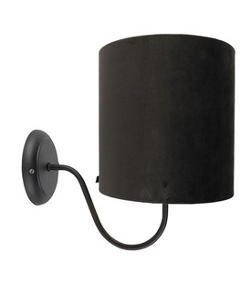 Nastenna svitidla Klasická nástěnná lampa černá s černým velurovým odstínem - Matt