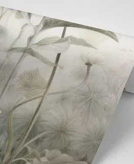 Tapety listy Tapeta květiny zahalené přírodou s béžovým kontrastem