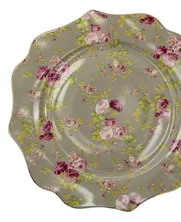 Talíře Velký porcelánový zelený talíř s květy Rose - Ø 28*2 cm Clayre & Eef 6CE1292