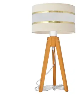 Lampy  Stolní lampa HELEN 1xE27/60W/230V krémová/zlatá/dub 