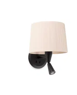 Nástěnná svítidla s látkovým stínítkem FARO SAMBA černá/skládaná béžová nástěnná lampa se čtecí lampičkou
