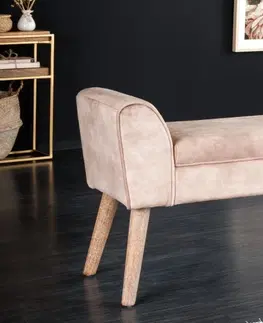 Stylové a luxusní lavice Estila Designová elegantní lavice Karen se sametovým béžovým potahem a dřevěnými nožičkami 90cm