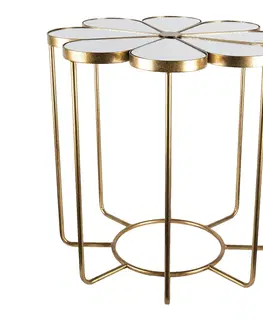Konferenční stolky Zlatý kovový odkládací stolek Flower s deskou ve tvaru květu - Ø 62*61 cm Clayre & Eef 5Y0908