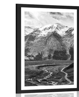 Černobílé Plakát s paspartou nádherné horské panorama v černobílém provedení