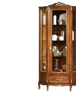 Luxusní a stylové vitríny Estila Luxusní klasická rohová vitrína Emociones z masivního dřeva s vyřezávanou výzdobou a chippendale nožičkami 184cm