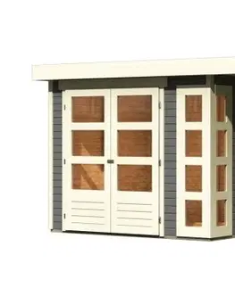Dřevěné plastové domky Dřevěný zahradní domek KERKO 3 s přístavkem 240 Lanitplast Přírodní dřevo
