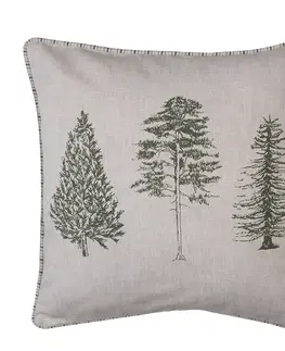 Dekorační polštáře Béžový bavlněný povlak na polštář se stromky Natural Pine Trees - 40*40 cm Clayre & Eef NPT21
