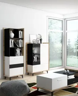 TV stolky ArtCross TV stolek 2D1S BOX-09 Barva: dub artisan / bílá / černá