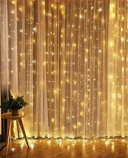 Vánoční dekorace Solight Okenní vánoční závěs, 300 mini LED, 1,5 x 1,2 m, s časovačem