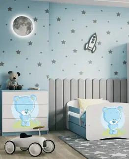 Dětské postýlky Kocot kids Dětská postel Babydreams medvídek modrá, varianta 80x180, se šuplíky, s matrací