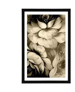 Černobílé Plakát s paspartou impresionistický svět květin v sépiovém provedení