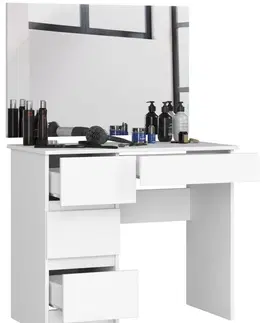 Toaletní stolky Ak furniture Kosmetický stolek se zrcadlem T-6 I 90x50 cm bílý levý
