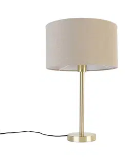 Stolni lampy Klasická stolní lampa mosaz se stínidlem světle hnědá 35 cm - Simplo