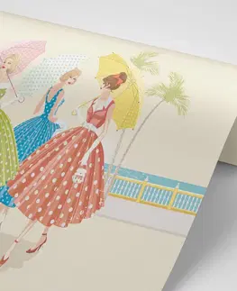 Vintage a retro tapety Tapeta retro dámy s deštníky