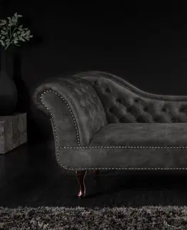 Luxusní nábytek do obývacího pokoje Estila Stylová lenoška Chesterfield s prošívaným sametovým čalouněním tmavě šedé barvy 170cm