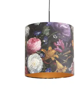 Zavesna svitidla Závěsná lampa s velurovými odstíny květin se zlatem 40 cm - Combi