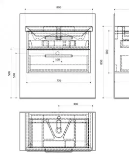 Koupelnový nábytek SAPHO THEIA umyvadlová skříňka 75,6x50x43,5cm s umyvadlem THALIE, 2xzásuvka, borovice rustik (TH086) TH080-1616-01