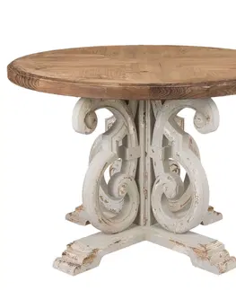 Jídelní stoly Dřevěný jídelní stůl Genevieve s patinou - Ø 120*85 cm Clayre & Eef 5H0355