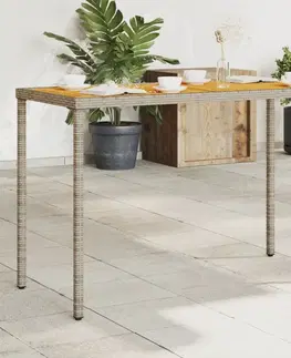 Zahradní stolky Zahradní stůl s akáciovou deskou šedý 115x54x74 cm polyratan