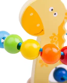 Dřevěné hračky Bigjigs Toys Labyrint na kolečkách GIRAFFE žlutý