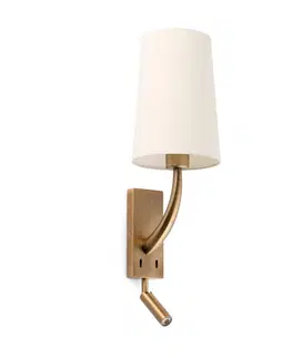 Nástěnná svítidla s látkovým stínítkem FARO REM nástěnná lampa, starozlatá/béžová, se čtecí lampičkou