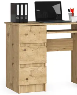 Psací stoly Ak furniture Třízásuvkový počítačový stůl DYENS levý 90 cm hnědý dub