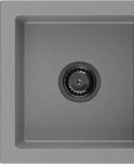 Sifony k pračkám MEXEN/S Mario granitový dřez 2-bowl 820 x 436 mm, šedá, + černý sifon 6504822000-71-B