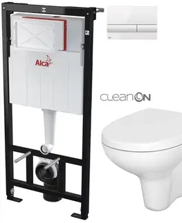 WC sedátka ALCADRAIN Sádromodul předstěnový instalační systém s bílým tlačítkem M1710 + WC CERSANIT ARTECO CLEANON + SEDÁTKO AM101/1120 M1710 AT1