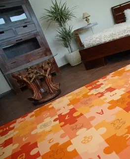 Koberce a koberečky Dywany Lusczow Dětský koberec PUZZLE oranžový, velikost 100x100