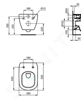 Záchody IDEAL STANDARD Tesi Závěsné WC, RimLS+, bílá T493201