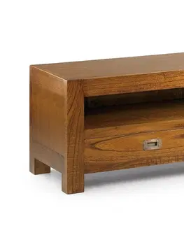 Luxusní a designové televizní stolky Estila Designový TV stolek z masivního dřeva Star se dvěma zásuvkami a poličkou 130cm