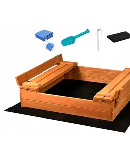 Hračky na zahradu BABY MIX - Dětské dřevěné pískoviště s poklopem a lavičkami 100x100 cm