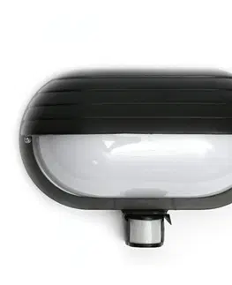 Moderní venkovní nástěnná svítidla Ecolite Nástěnné svítidlo černé, IP44, s čidlem WHST69-CR