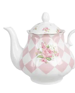 Džbány Bílo-růžová konvička na čaj s růžičkami Sweet Roses - 20*14*17 cm / 1000 ml Clayre & Eef SWRTE