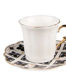 Hrnky a šálky Bílý porcelánový šálek s barevným podšálkem Cuppie  - Ø 12*7 / 95 ml Clayre & Eef 6CEKS0006