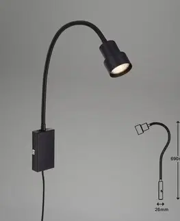 Nástěnná svítidla Briloner LED nástěnné světlo Tusi, flexibilní rameno, černá