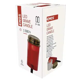 LED osvětlení na baterie EMOS LED hřbitovní svíčka zapichovací, červená, 25 cm, 2x AA, venkovní i vnitřní, vintage DCCV22