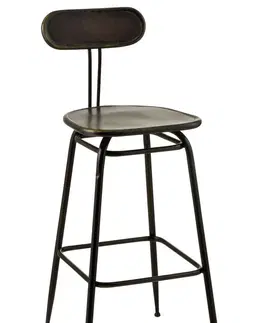Barové židle Černá kovová barová stolička s opěrkou Industrial - 45*46* 104cm J-Line by Jolipa 1033