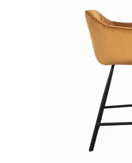 Barové židle LuxD Designová barová židle s područkami Giuliana 100 cm hořčičný samet