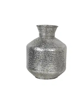 Dekorativní vázy Stříbrná kovová váza s reliéfem Marquite – Ø 26*34 cm Clayre & Eef 6Y3869