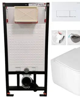 Záchody DEANTE Podomítkový rám, pro závěsné WC mísy + SLIM tlačítko bílé + WC DEANTE Jasmin se sedátkem RIMLESS CST_WC01 A51P JA1