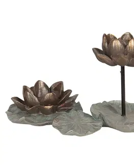 Svícny Dekorační svícen s lotosovými květy ve zlaté antik barvě - 10*8*33 cm Clayre & Eef 6PR2650