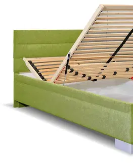 s úložným prostorem Rohová čalouněná postel Niobe, s úložným prostorem, 140x200 cm, Levá, Zelená - VÝPRODEJ SKLADU