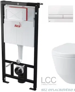 WC sedátka ALCADRAIN Sádromodul předstěnový instalační systém s bílým tlačítkem M1710 + WC LAUFEN PRO LCC RIMLESS + SEDÁTKO AM101/1120 M1710 LP2